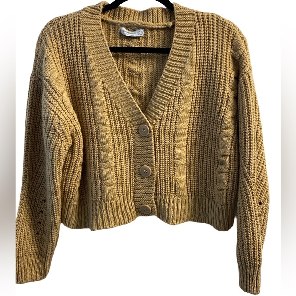 Stradivarius V-Neck Long Sleeve Chunky Cable Knit Sweater Size XS Cardigan